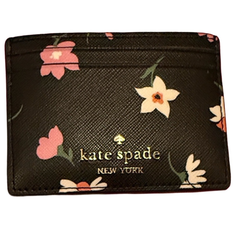 Kate Spade Black and Pink Floral Waltz Card Case / Holder - NWT